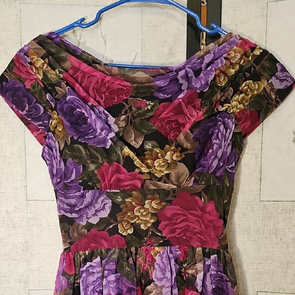 Jonathan Martin A-line Purple Pink Dress with Flutter Sleeves - Picture 3 of 7